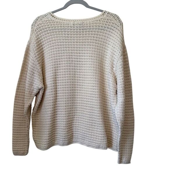 Vintage Eddie Bauer Loose Fit Ivory Crochet Knit Sweater Sz L Retro, Boho - Picture 4 of 12